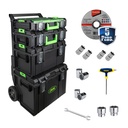 [JBM-54518+C01] COMBO DE 4 CAJAS C/SISTEMA MODULAR APILABLE Y CARRO DE TRANSPORTACION+5 DISCOS CORTE 4 1/2+12 ACCS. P/MECANICO