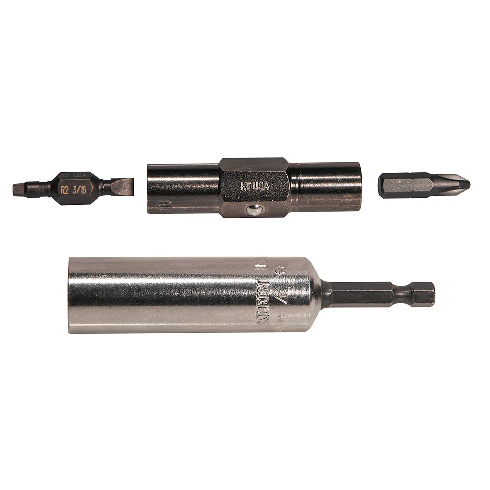 KIT DE EXTENSION C/6 PUNTAS CUAD. 2, PH2 PLANA 3/16 Y HEX. 1/4, 5/16 KLE-32606