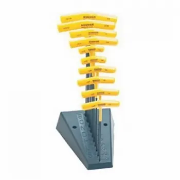 JUEGO DE LLAVES HEXAGONALES EN T PUNTA DE BOLA C/BASE  3/32 A 3/8 (10pz)