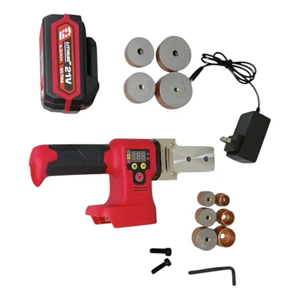 [RED-ED-TF-21V] TERMOFUSORA 280W 21V CON 5 DADOS DE TEFLON 20-25-32-40-50 MM CON UNA BATERIA 4 AMP ULTRA Y CARGADOR
